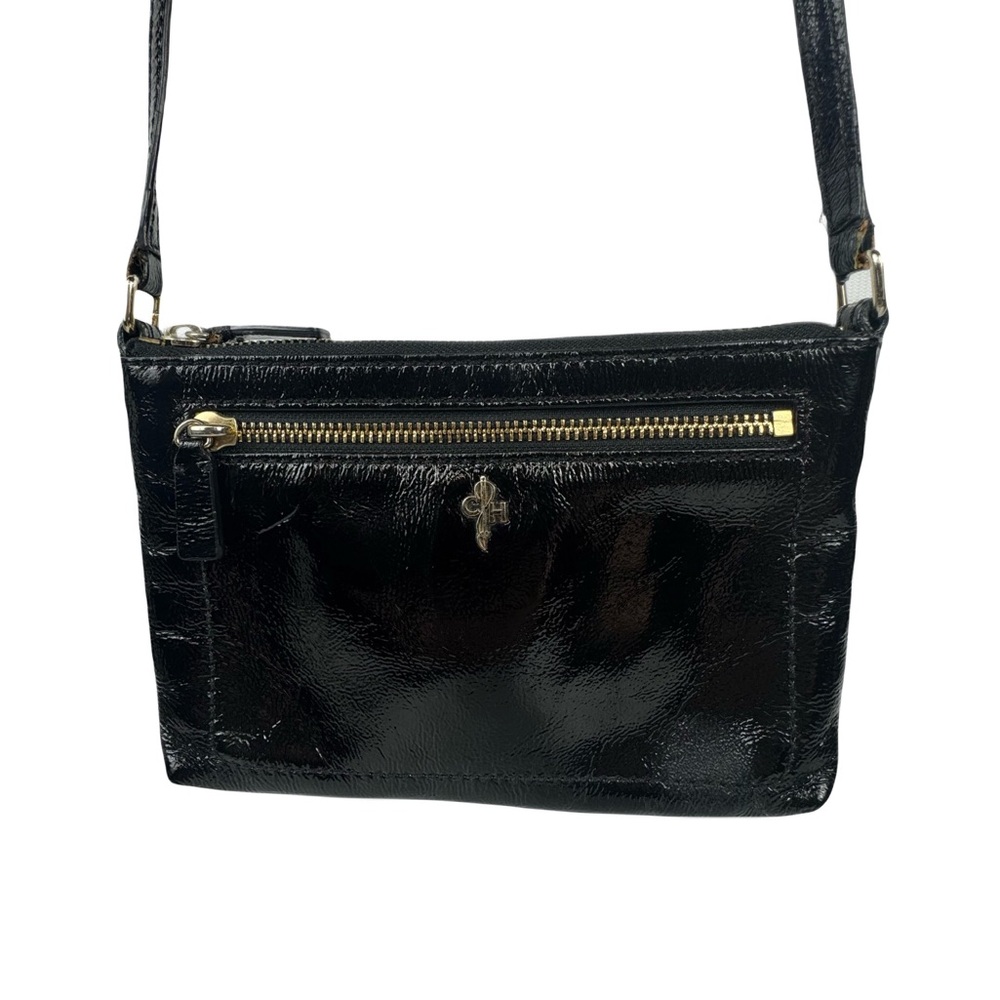 Cole Haan black patent leather mini Jitney crossbody shoulder bag purse